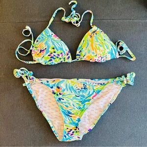 Lilly Pulitzer Ocean Print Bikini, Top - S, Bottom - L